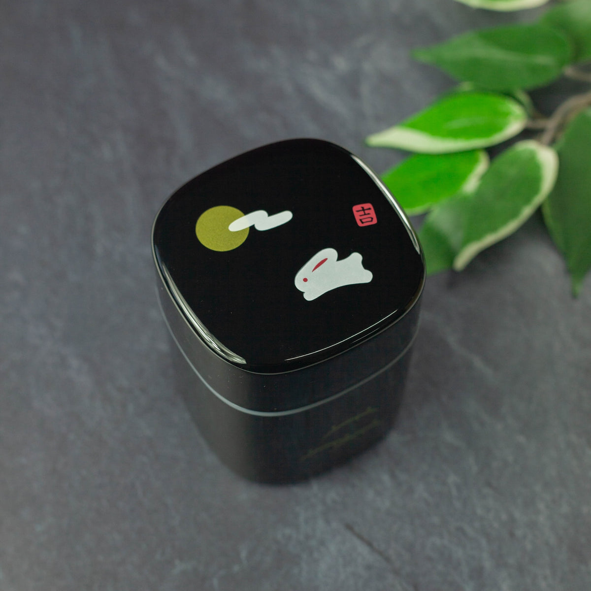 Hakoya usagi hills black tea canister 300mL, rabbit design, BPA-free plastic with silicone lid, made in Japan