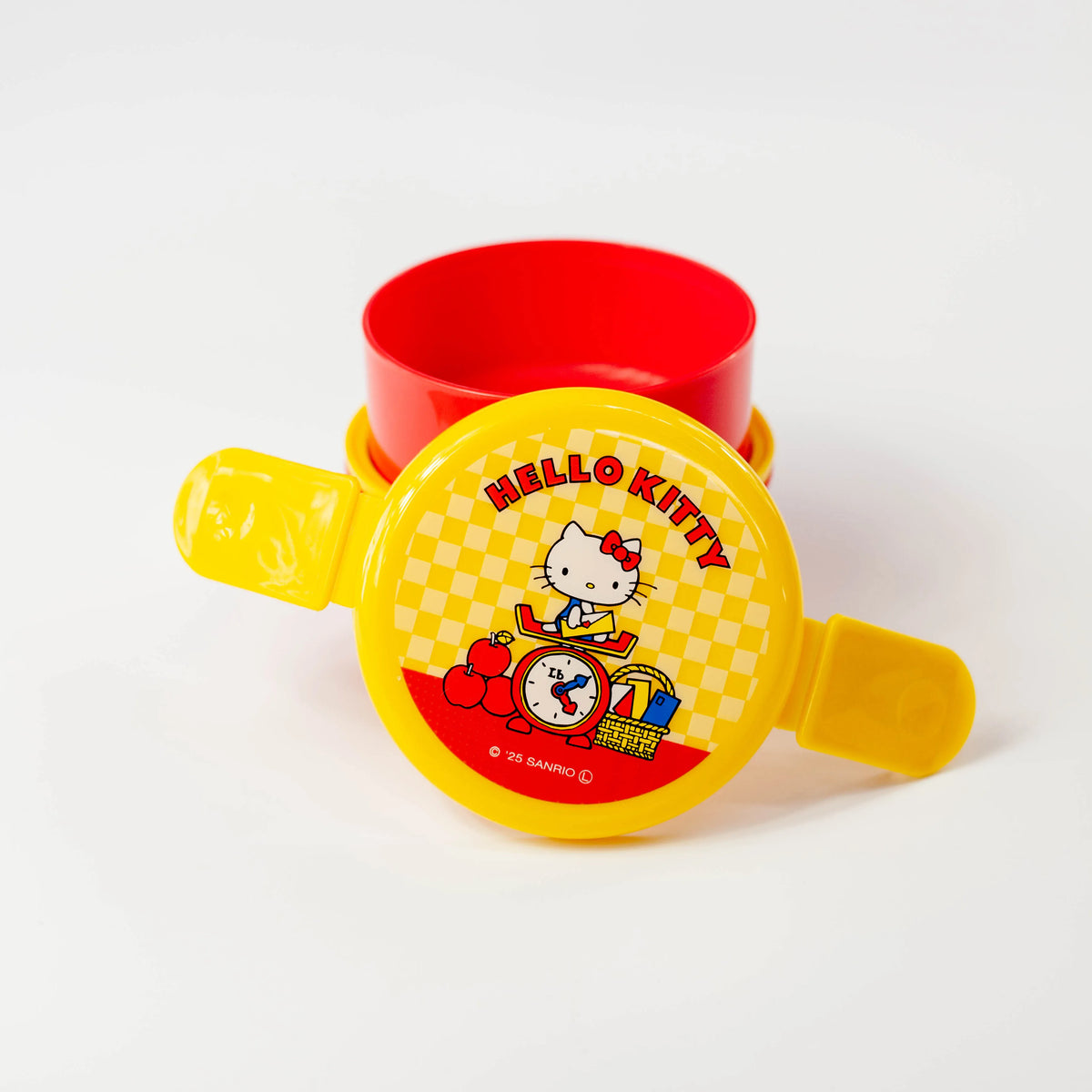 Hello Kitty retro 500 ml two-tier round bento box with yellow checkered lid