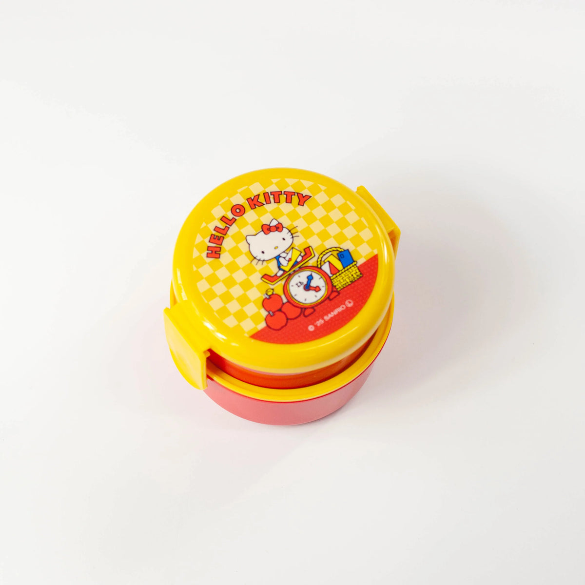 Hello Kitty retro 500 ml two-tier round bento box with yellow checkered lid
