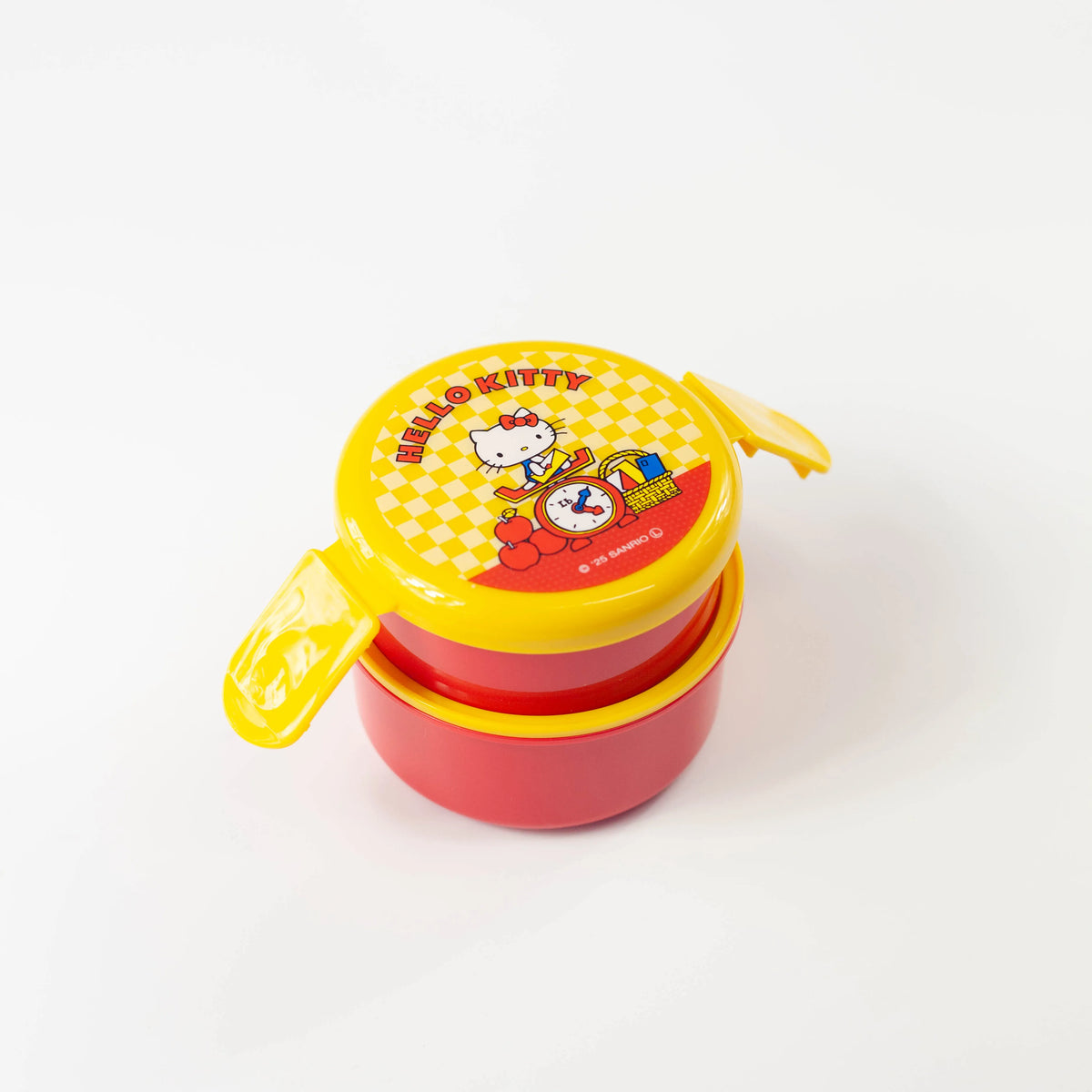 Hello Kitty retro 500 ml two-tier round bento box with yellow checkered lid