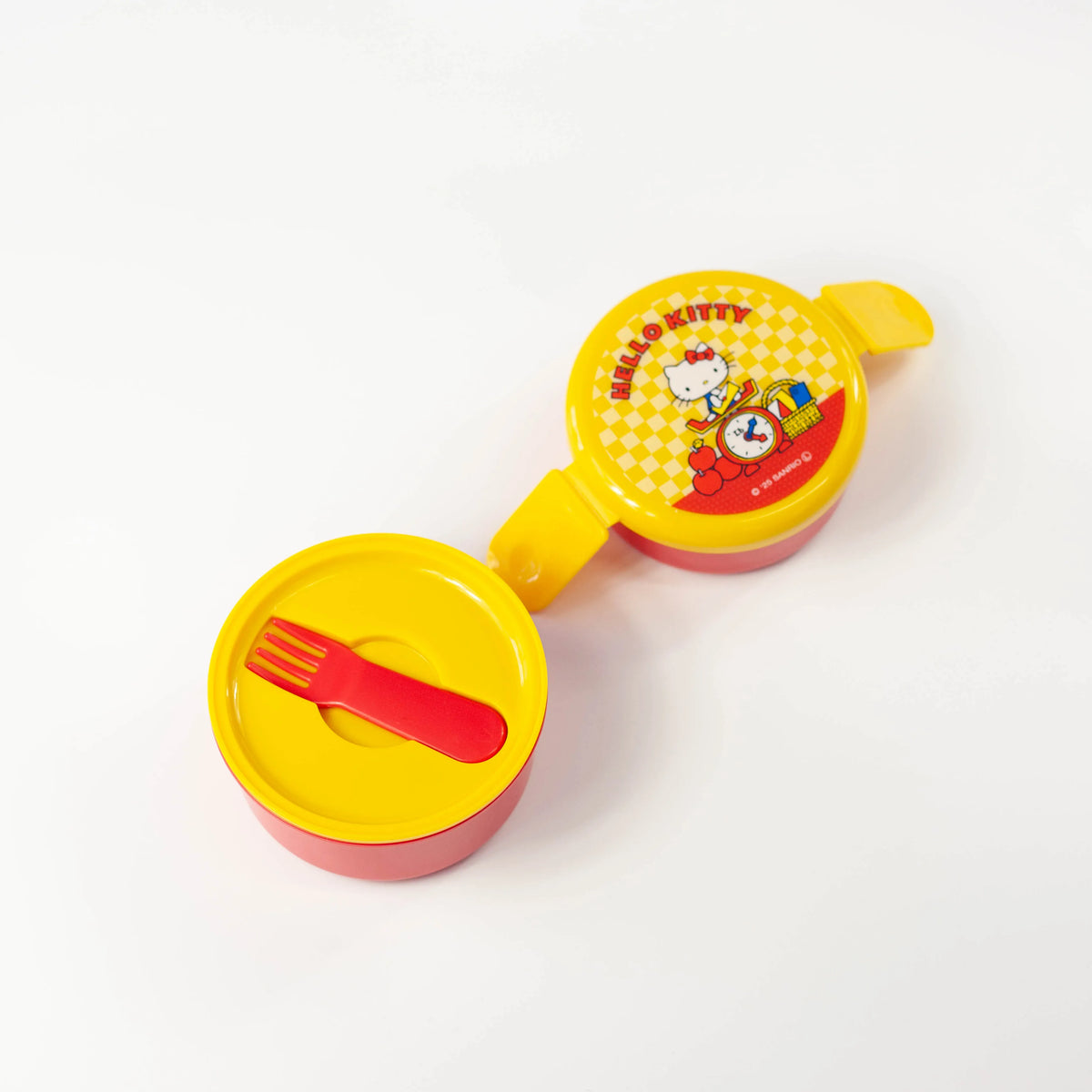 Hello Kitty retro 500 ml two-tier round bento box with yellow checkered lid