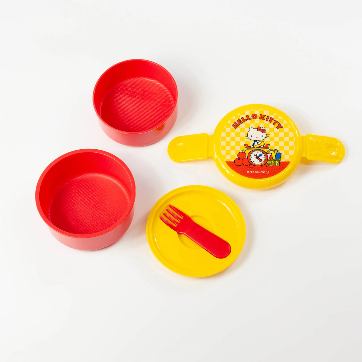 Hello Kitty retro 500 ml two-tier round bento box with yellow checkered lid