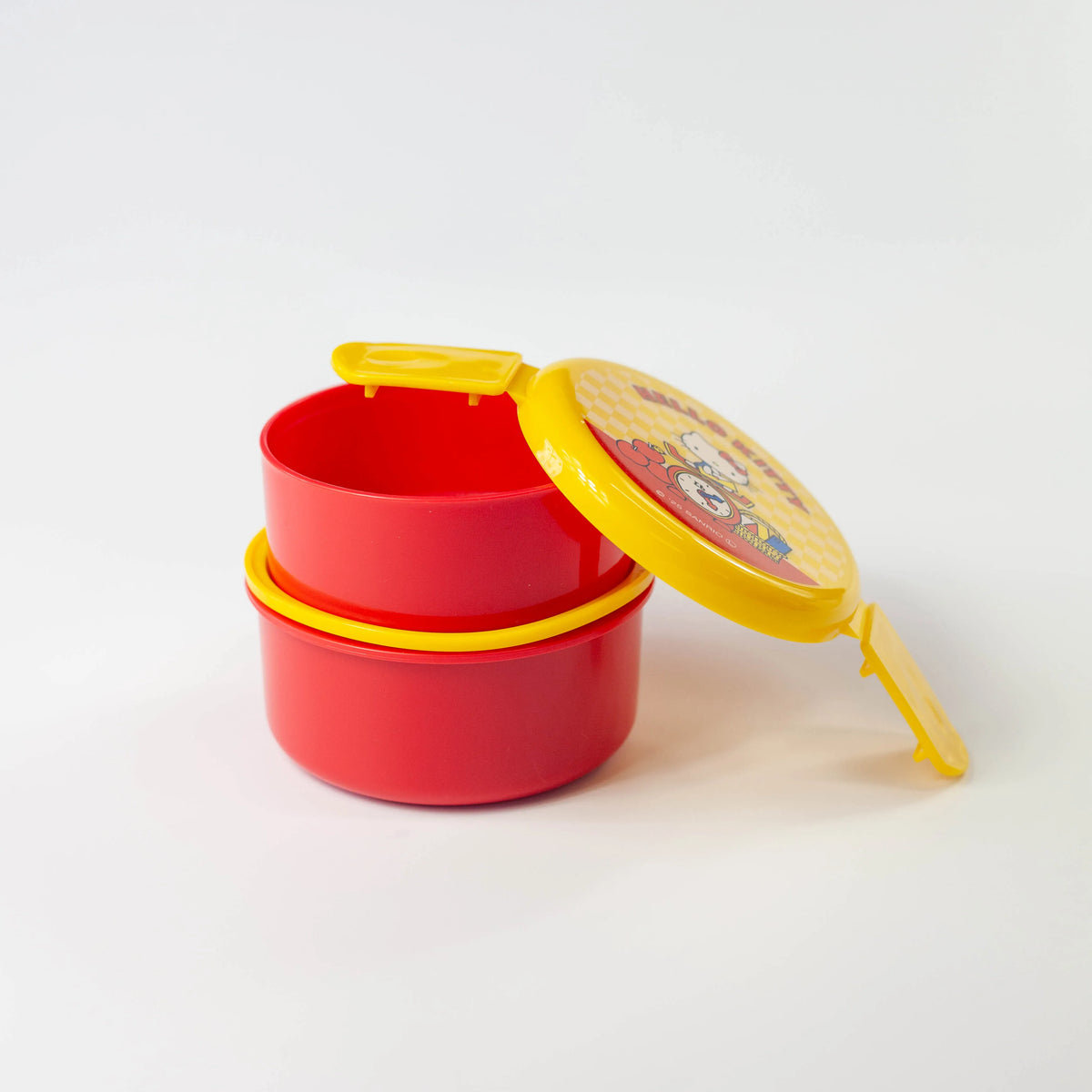 Hello Kitty retro 500 ml two-tier round bento box with yellow checkered lid