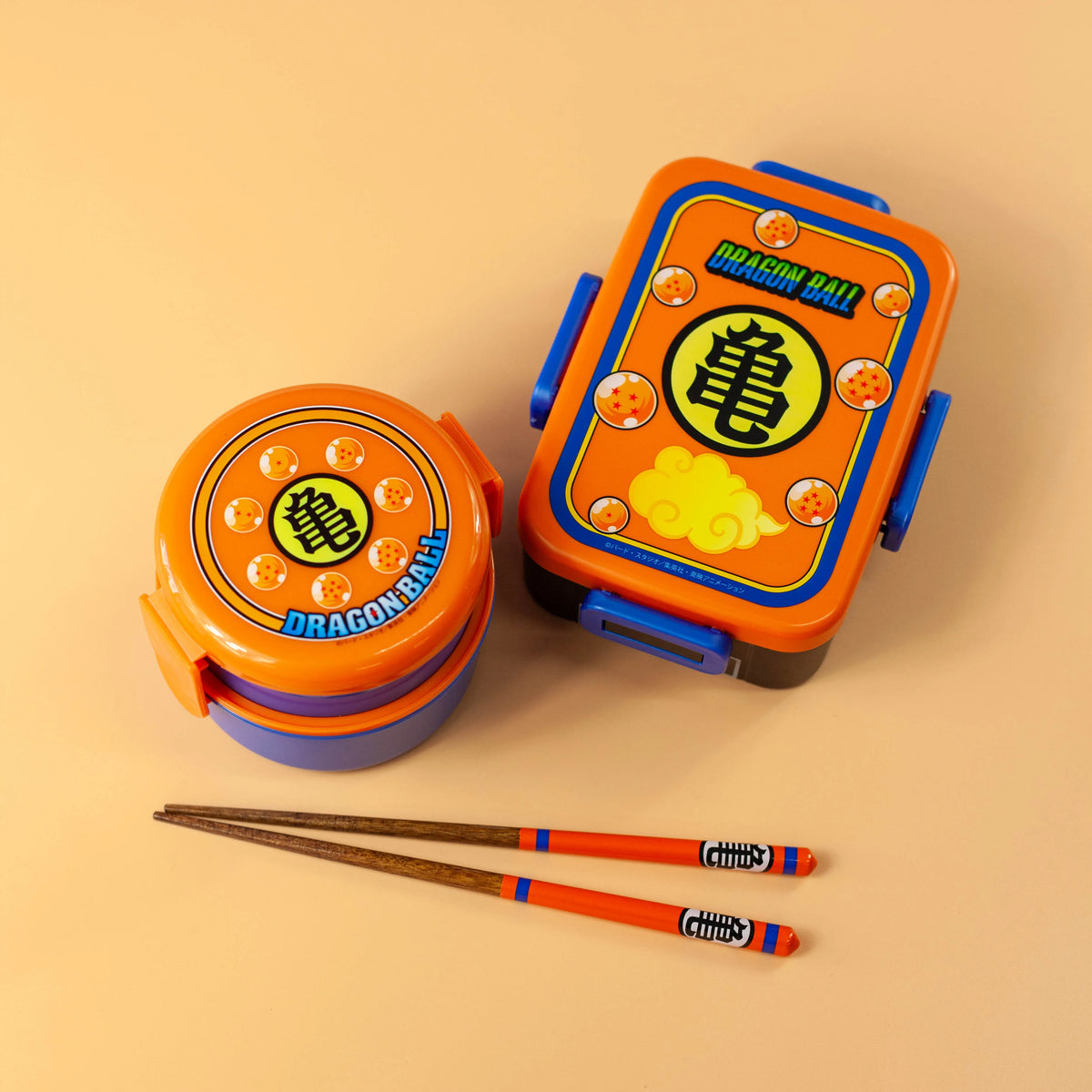 Official Dragon Ball wooden chopsticks 21cm - orange and blue Kame kanji design, natural wood