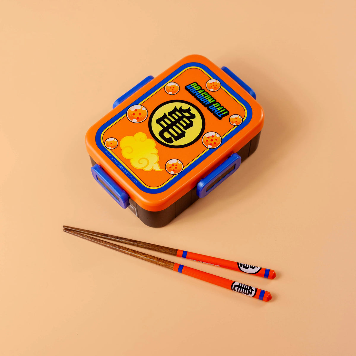 Official Dragon Ball wooden chopsticks 21cm - orange and blue Kame kanji design, natural wood