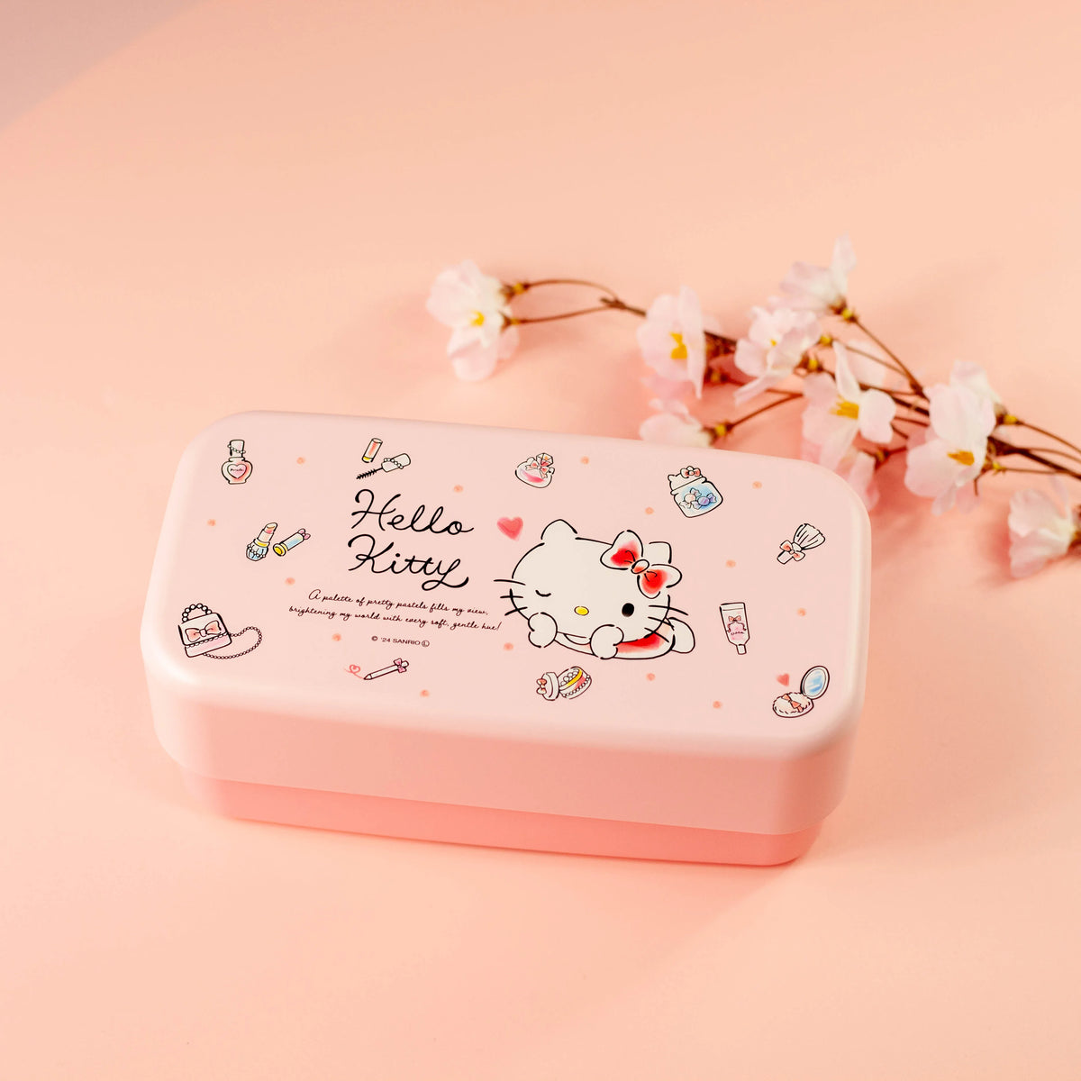 Hello Kitty Water Colors 1,000 ml two-tier jumbo bento box in pastel pink