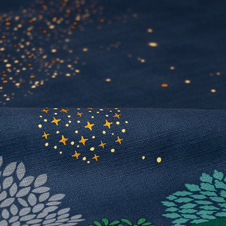 Hime Musubi Star Forest Furoshiki 70cm – deep navy celestial galaxy and forest design on organic cotton, designed by Adeline Klam, Made in Kyoto Japan