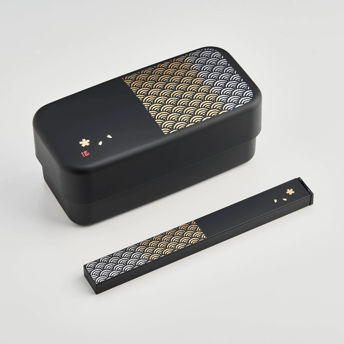 Nami Chopsticks Set with black slide-style case and gold wave pattern