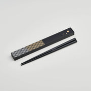 Nami Chopsticks Set with black slide-style case and gold wave pattern
