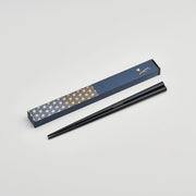 Asanoha Chopsticks Set with slate blue slide-style case and gold hemp leaf pattern