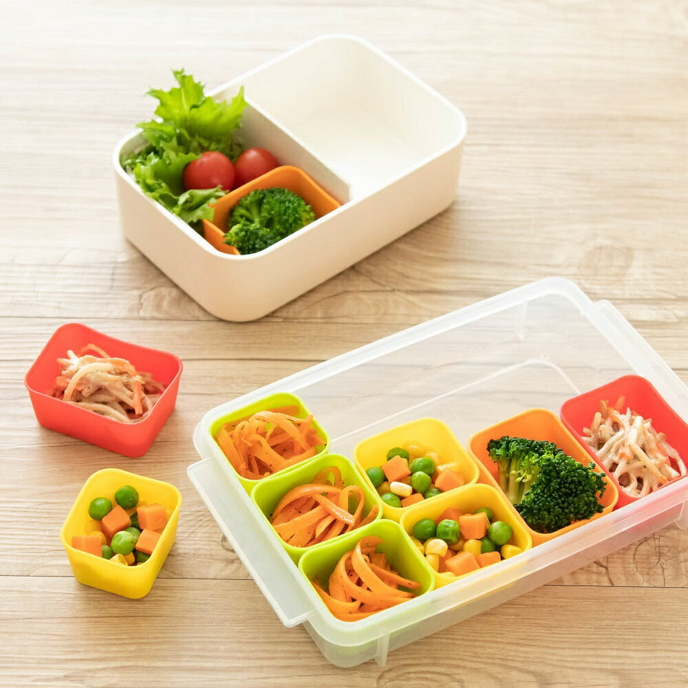 Silicone Divider Cup Set Rectangle - colorful food cups in a storage case, made in Japan