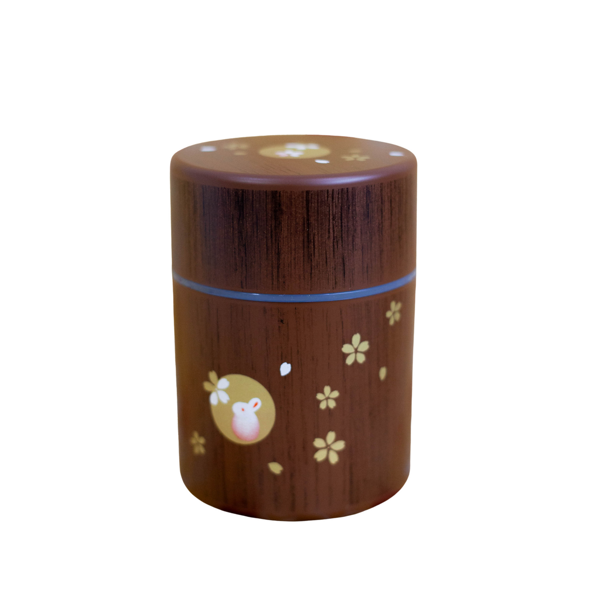 Hakoya usagi rabbit woodgrain tea canister 250mL, BPA-free plastic with silicone lid, made in Japan