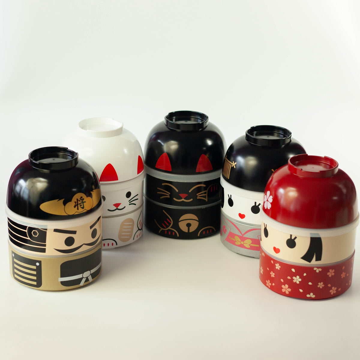 Big Kokeshi Bento Box | Maneki Neko in White and Black, a Japanese lucky cat-inspired lunch box