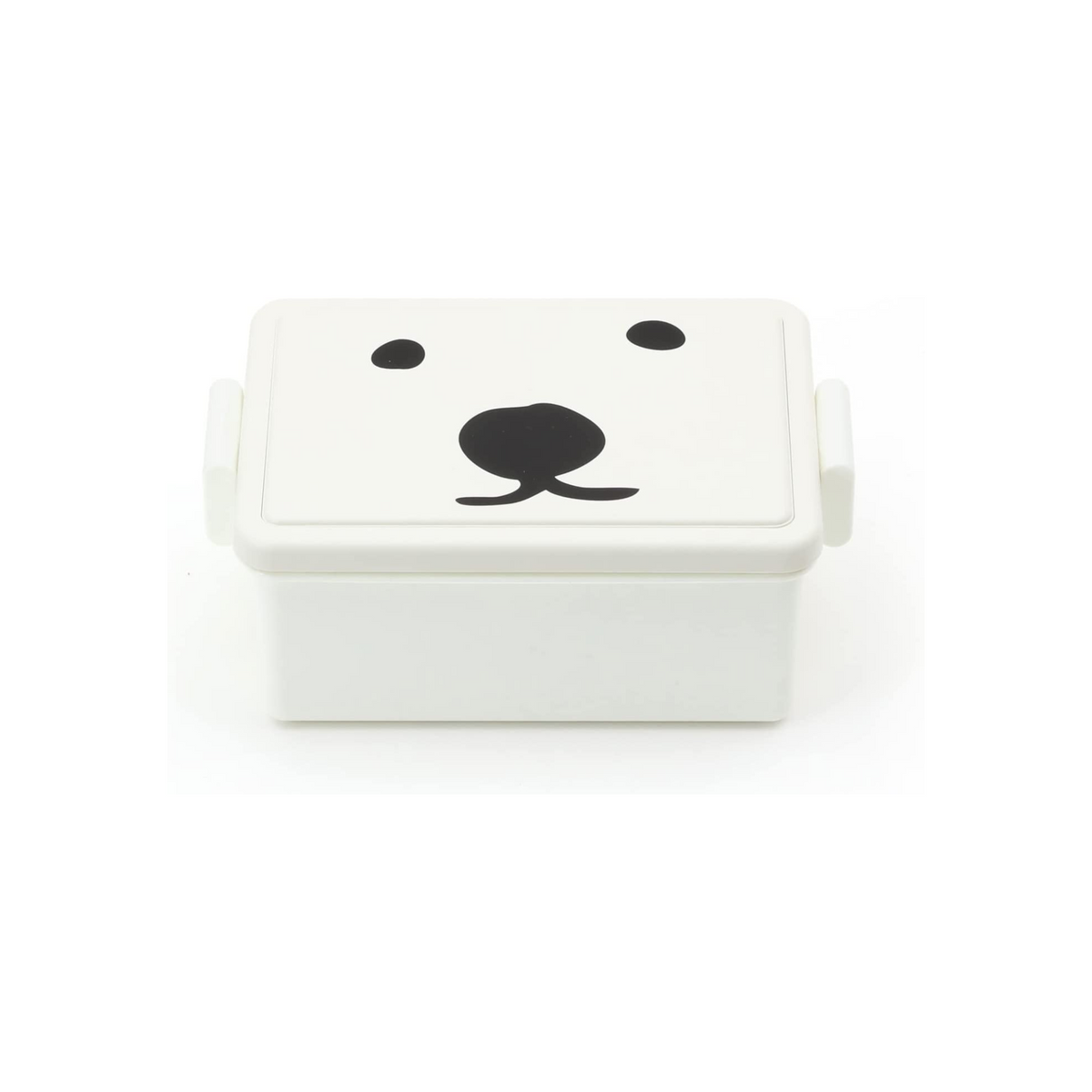Gel-Cooma Bento Box Medium 400ml closed, viewed straight from the front on white background, showing the white rectangular body with two side clips and the bear-face lid