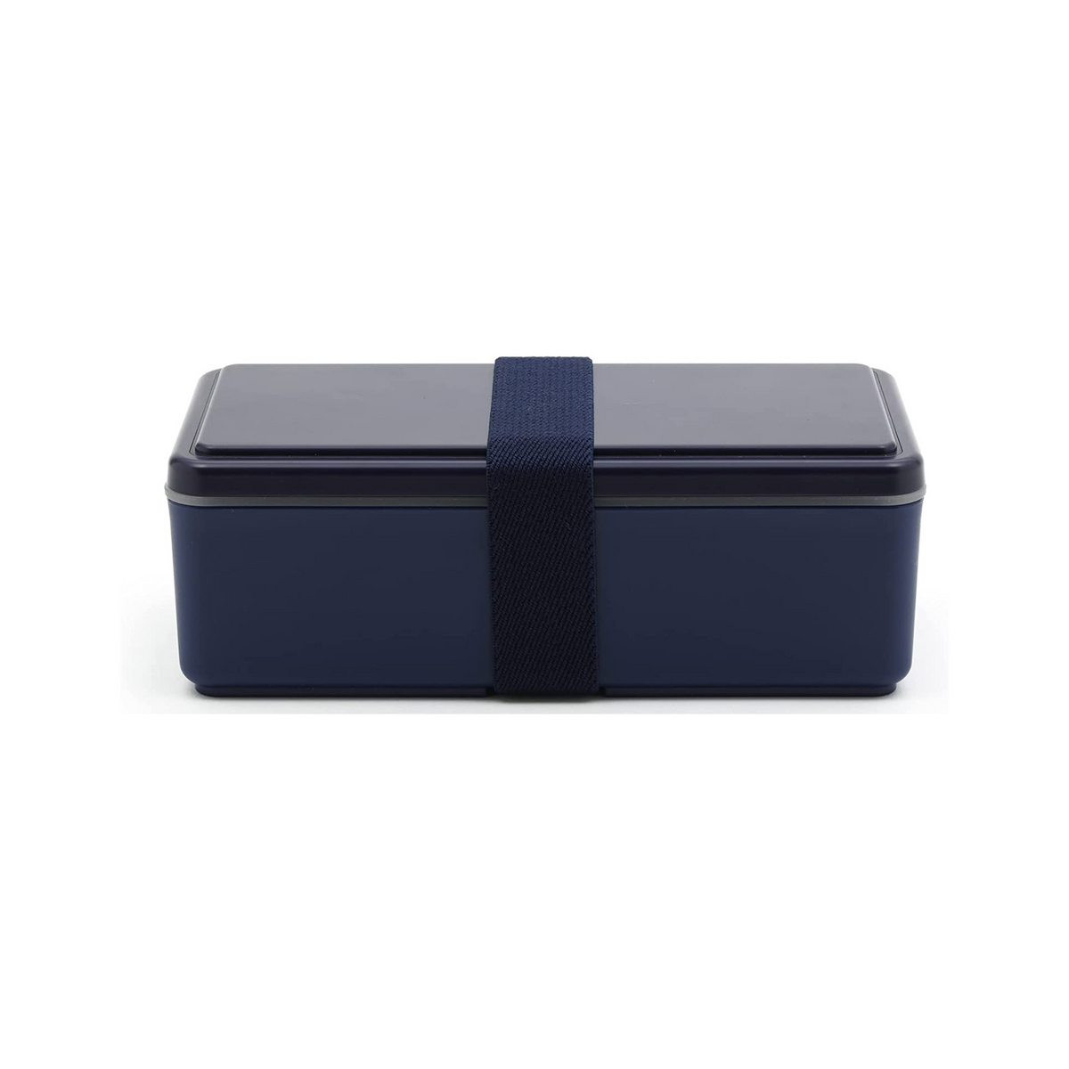 Gel-Cool Two-Tier Bento Box 1000ml in light grey, closed with beige elastic band, viewed from the side showing the two-tier stacked profile on white background
