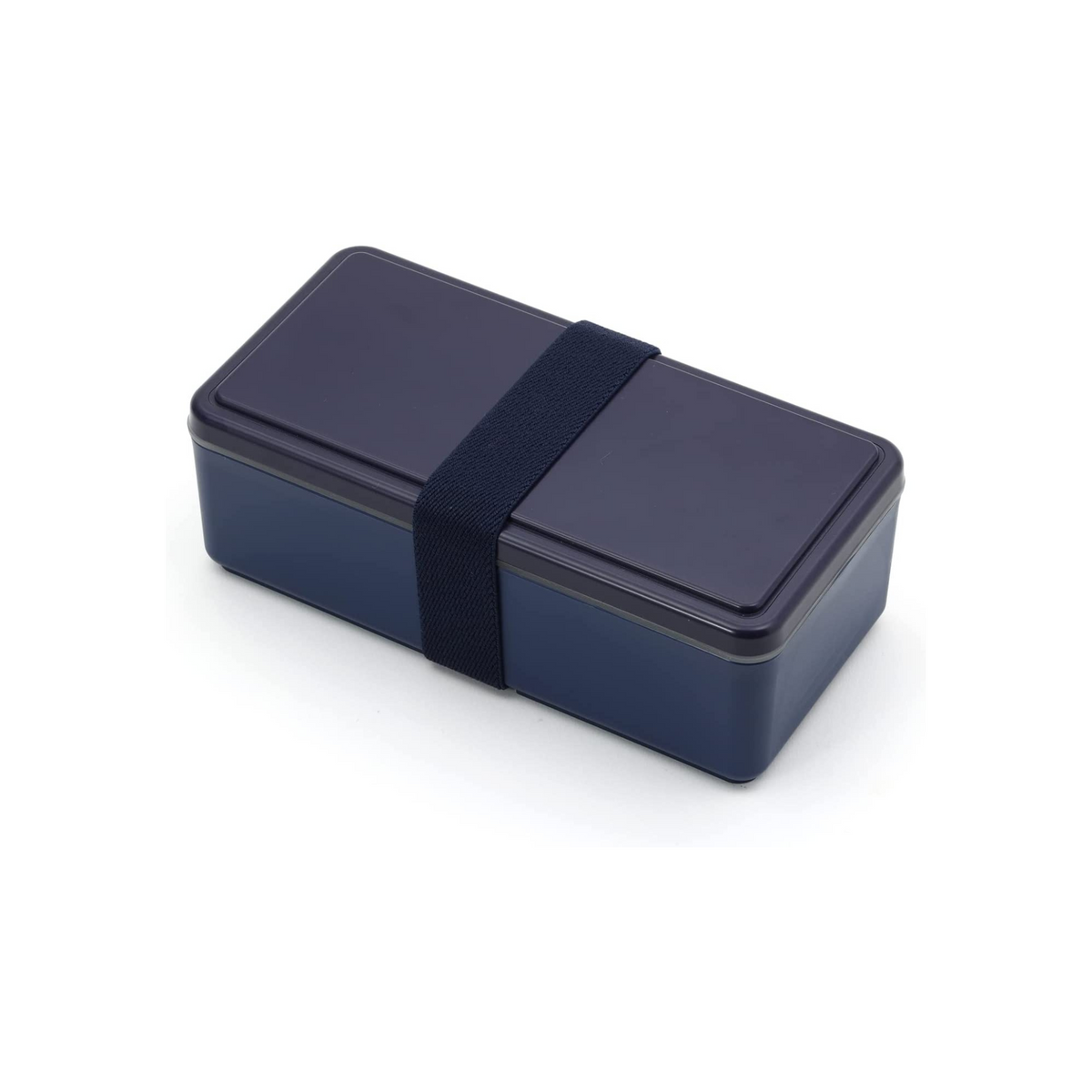 Gel-Cool Two-Tier Bento Box 1000ml in light grey, closed with beige elastic band, single product shot at an angle on white background
