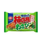 Kameda Kaki-pi wasabi flavor, soy sauce rice crackers and peanuts, 6 individual packets, made in Japan