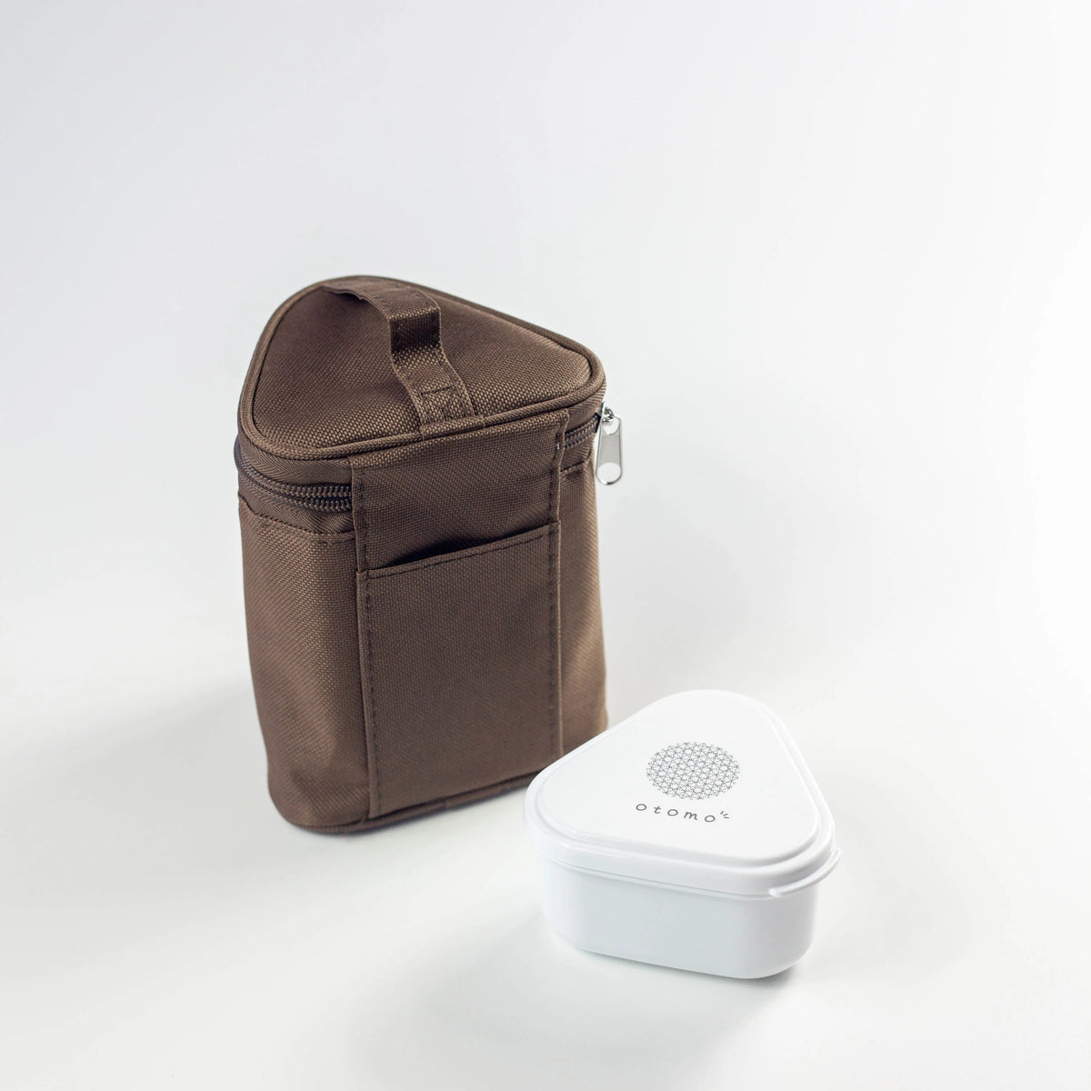 Otomo insulated onigiri lunch bags in brown and black with side dish containers