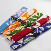 Furoshiki cloth chopstick case in colorful Japanese floral patterns