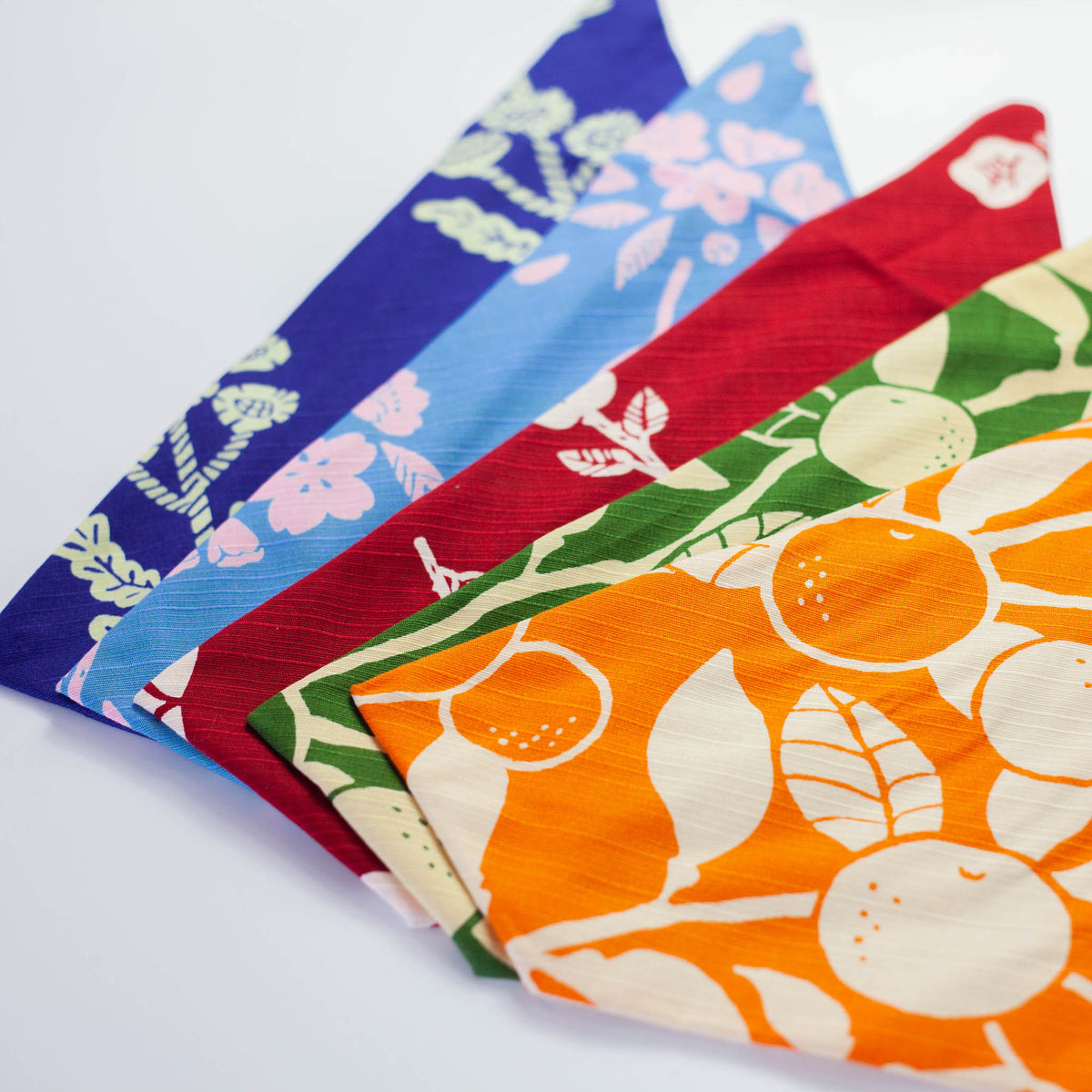 Furoshiki cloth chopstick case in colorful Japanese floral patterns