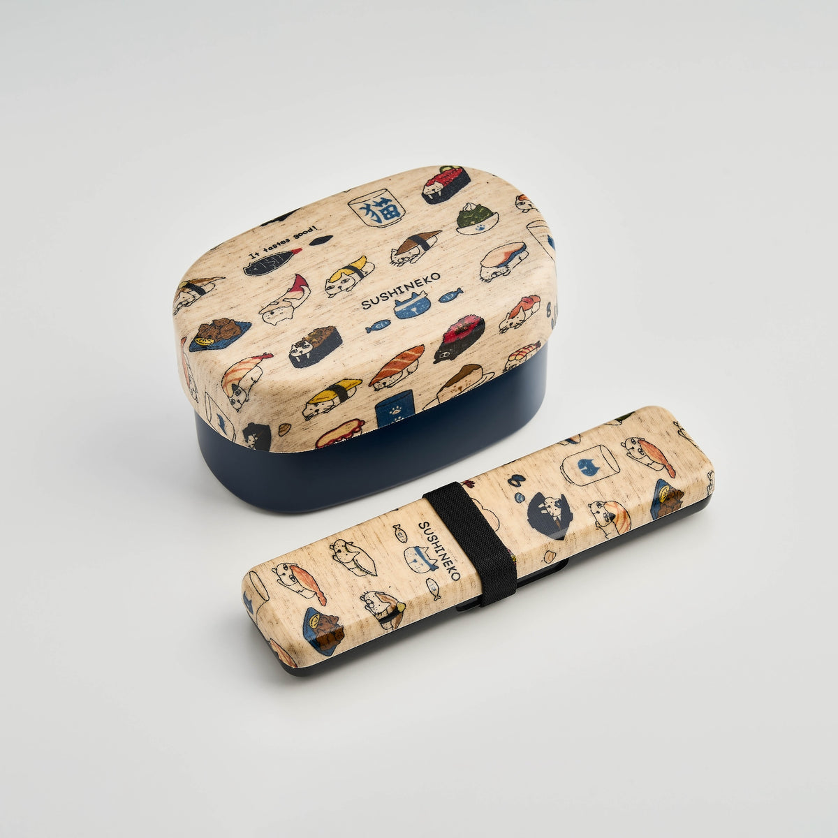 Sushi Neko Bento Bundle with a 570ml lunch box and cat-themed accessories