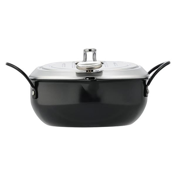 Japanese iron tempura fry pot 20cm with lid and thermometer, made in Tsubame Sanjo, Japan