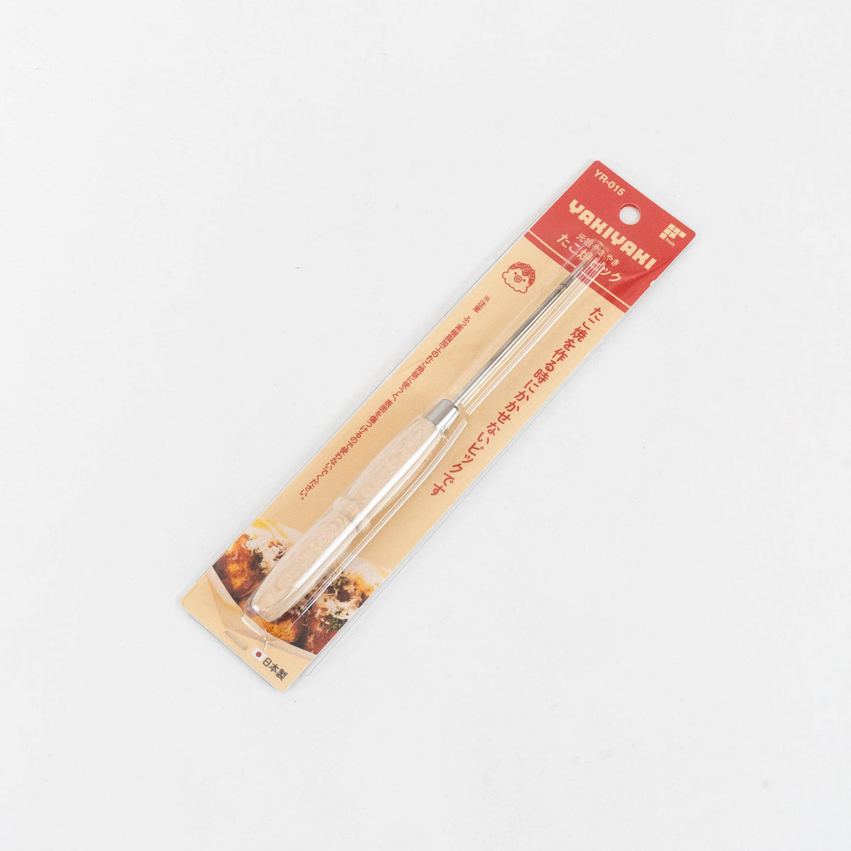 Takoyaki Pick – stainless steel skewer with wooden handle, made in Japan, 18.5cm