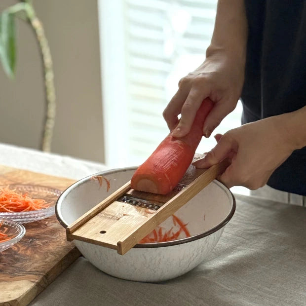 Handcrafted Kyoto bamboo mandoline slicer with a stainless steel blade