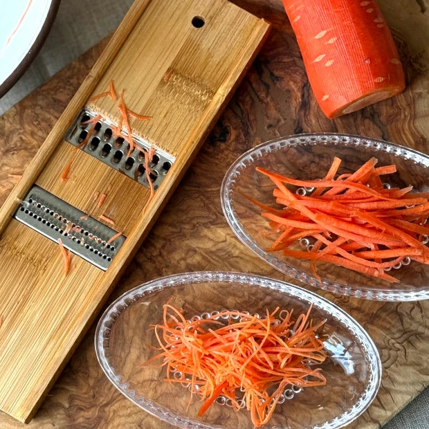 Handcrafted Kyoto bamboo mandoline slicer with a stainless steel blade