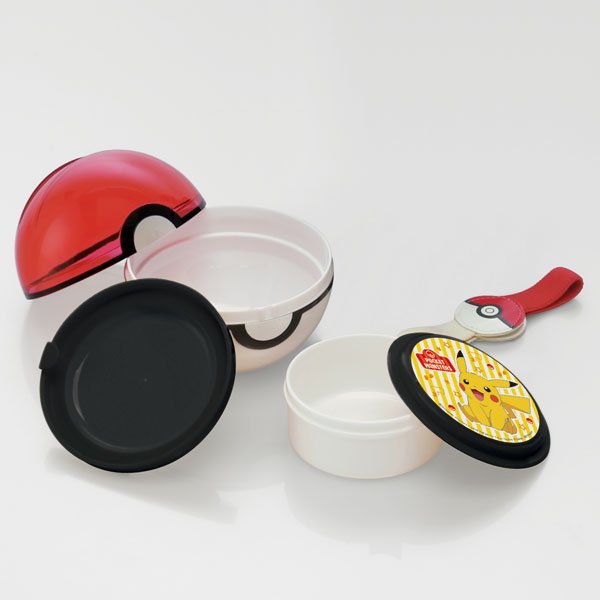 Pokeball Bento Box, small two-tier lunch box shaped like a Pokeball with lunch band
