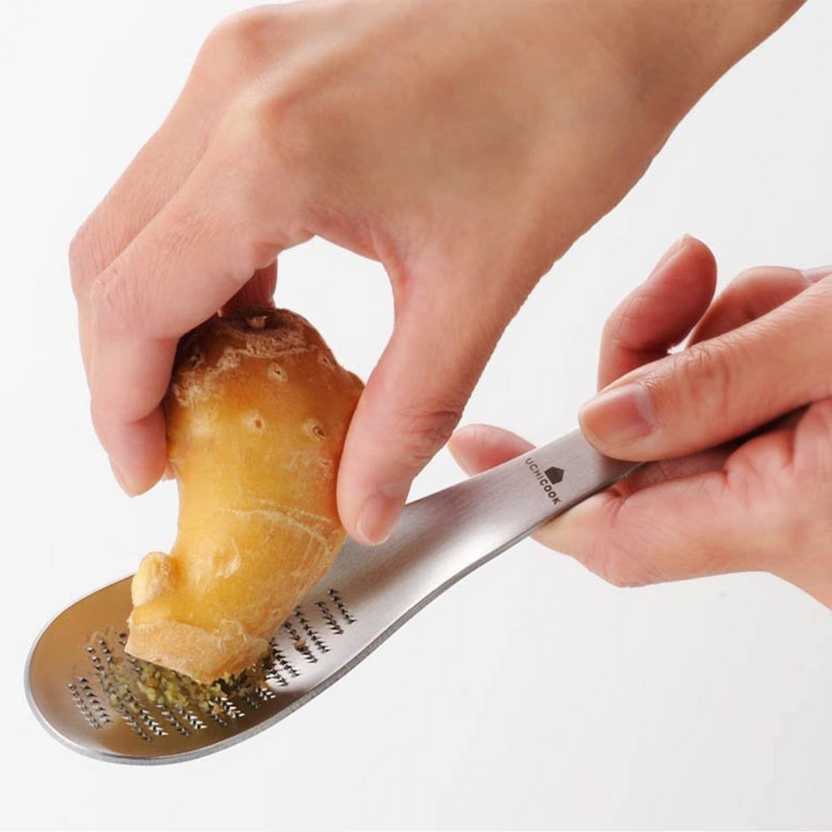 Uchicook Oroshi Grater Spoon by Tsubame Sanjo with packaging – stainless steel spoon-shaped grater