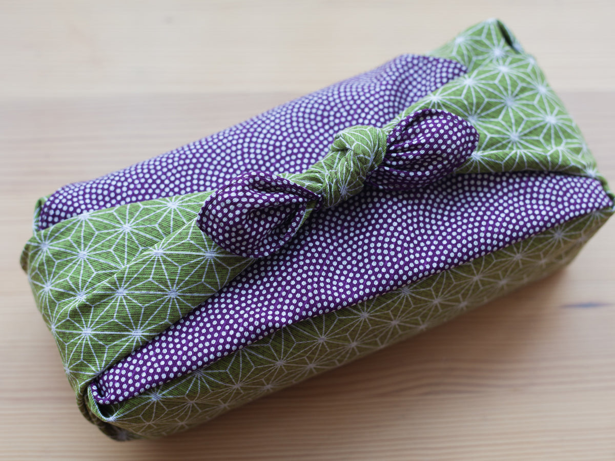 Furoshiki reversible 50 cm | Asanoha Nami (morado/verde)