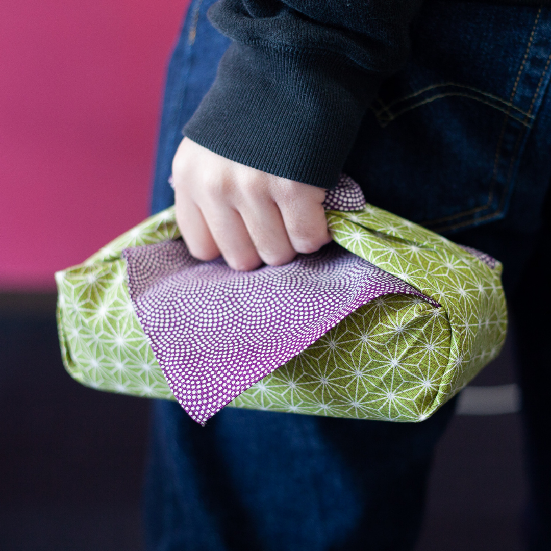 Furoshiki reversible 50 cm | Asanoha Nami (morado/verde)