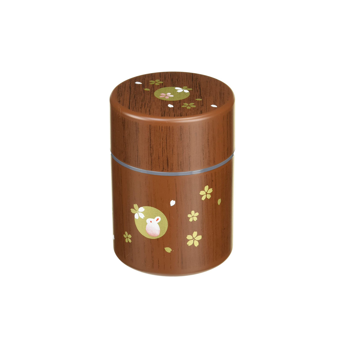 Hakoya usagi rabbit woodgrain tea canister 250mL, BPA-free plastic with silicone lid, made in Japan