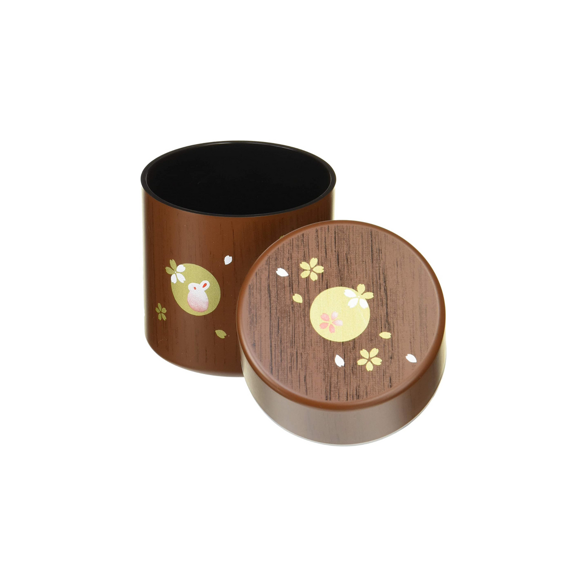 Hakoya usagi rabbit woodgrain tea canister 250mL, BPA-free plastic with silicone lid, made in Japan