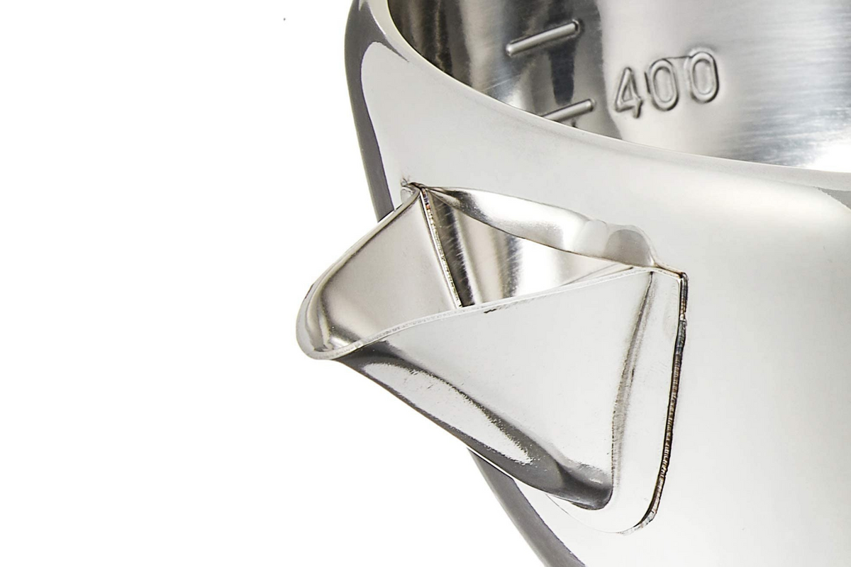 Katakuchi Mixing Bowl 700mL – polished stainless steel with pouring spout, white background