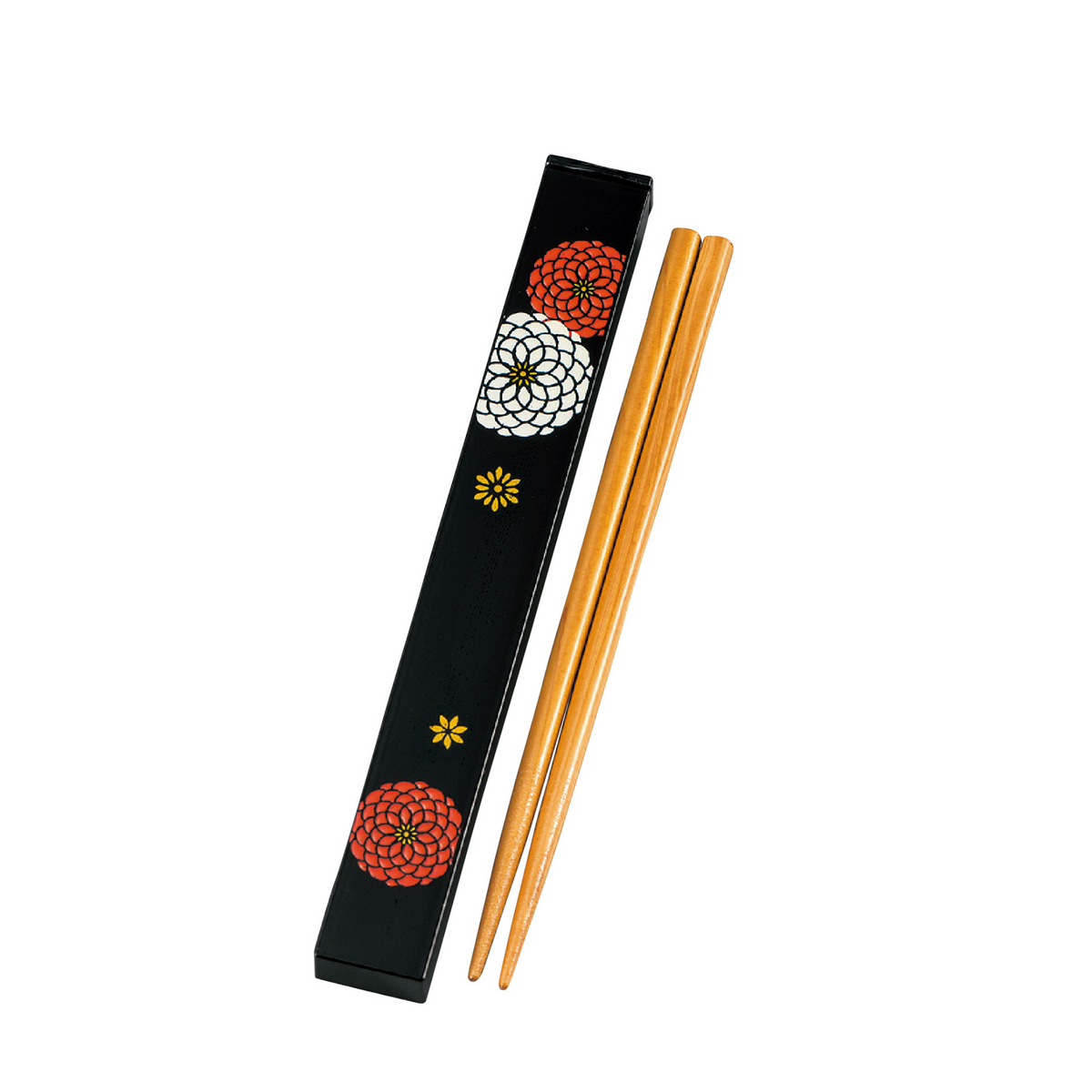 Ojyu Chopsticks Set with wooden chopsticks and slide-style case, available in red and black