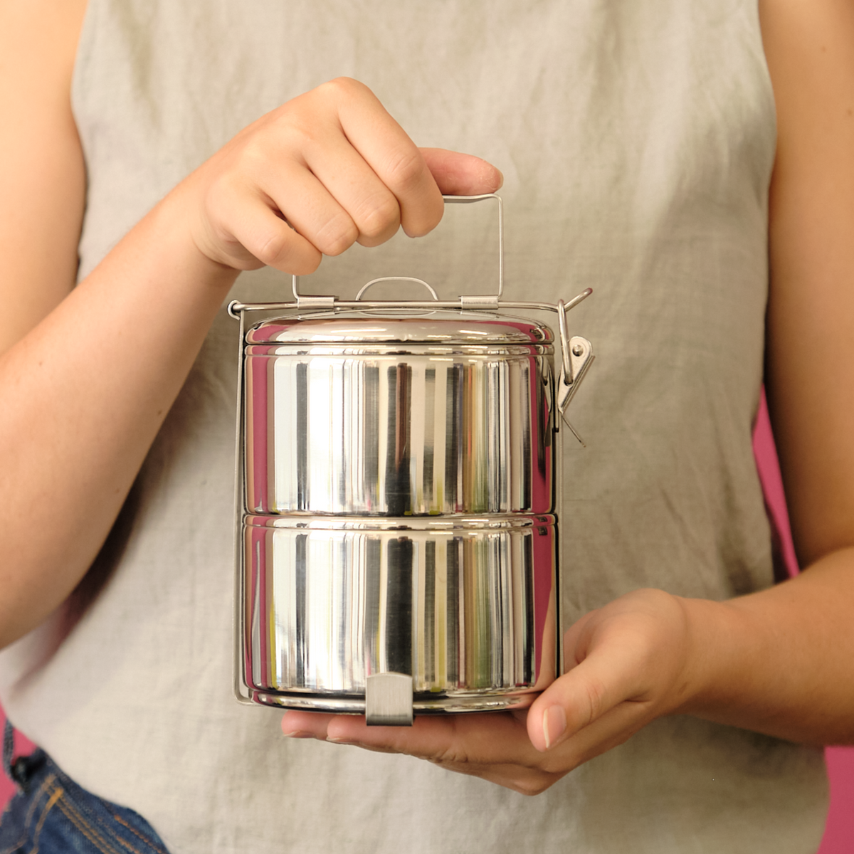 Seagull Tiffin Lunch Box Large, two-tier stainless steel lunch box with handle