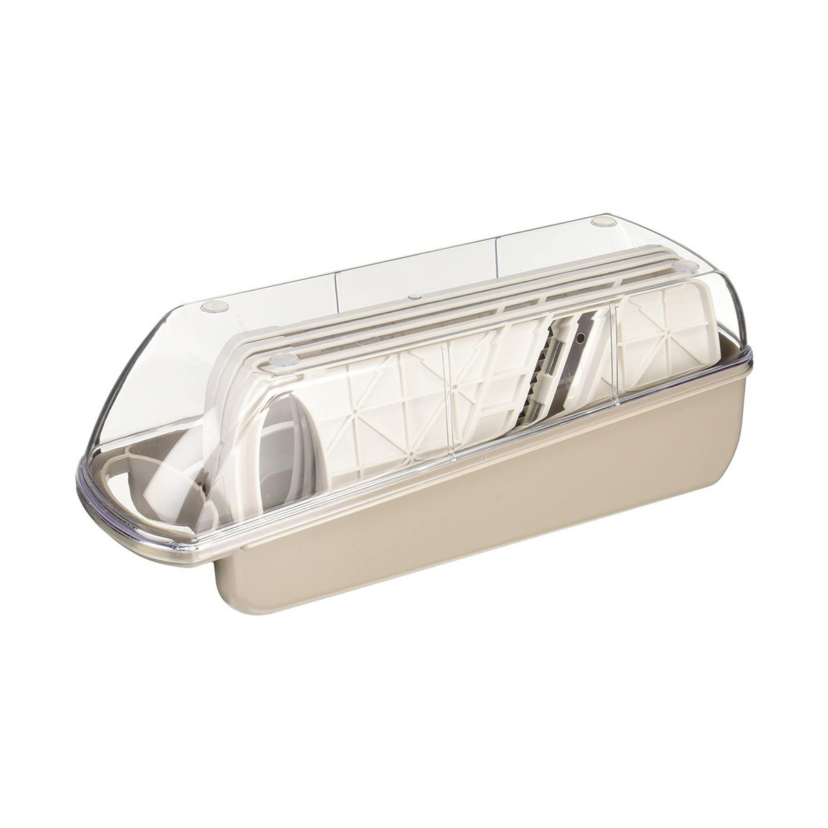 Mandoline Slicer Set with 4 interchangeable blades, peeler, and storage tray