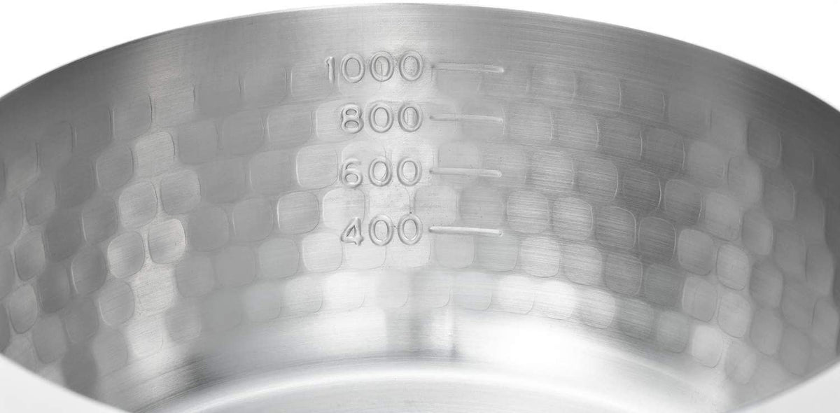 YukiHira Nabe Pot 16cm – stainless steel saucepan with honeycomb hammered interior and natural wood handle, angled top view on white background