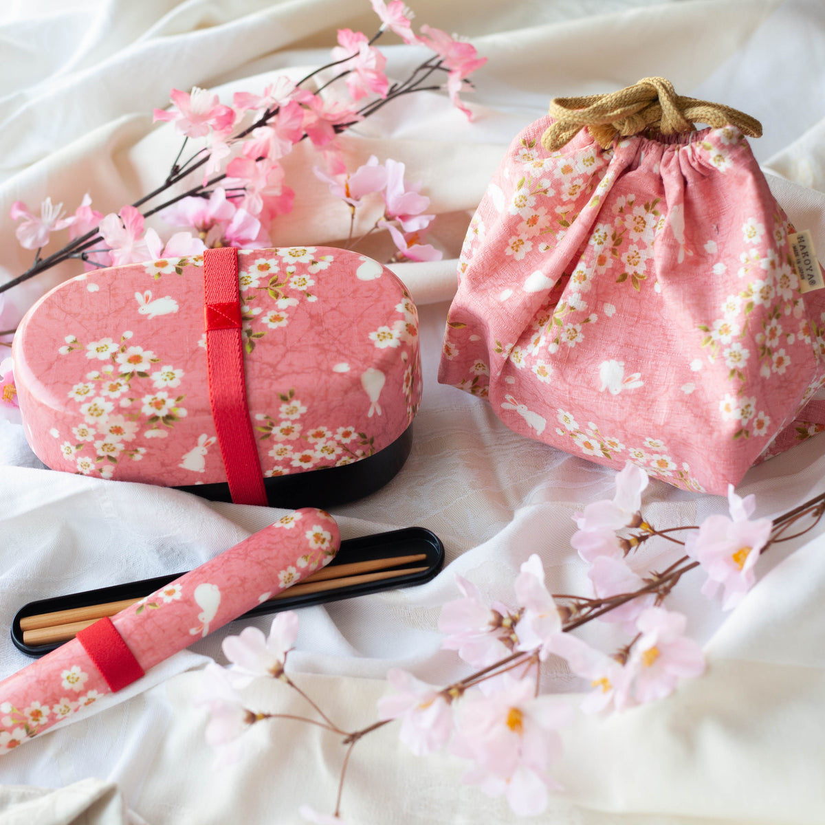 Sakura Usagi 830ml bento bundle with a cherry blossom and rabbit design