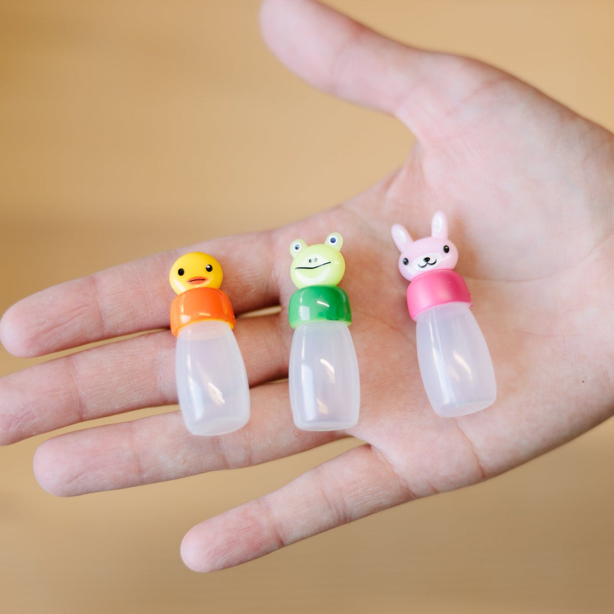 Set of 3 animal-shaped mini sauce bottles for bento boxes – bear, rabbit, and frog design, made in Japan