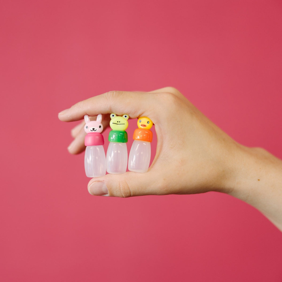 Set of 3 animal-shaped mini sauce bottles for bento boxes – bear, rabbit, and frog design, made in Japan
