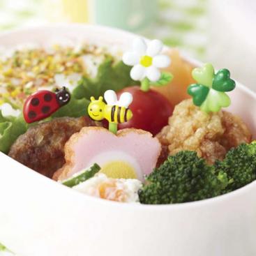 Honey and Flowers bento food picks set of 8 - bee, ladybird, clover and daisy designs